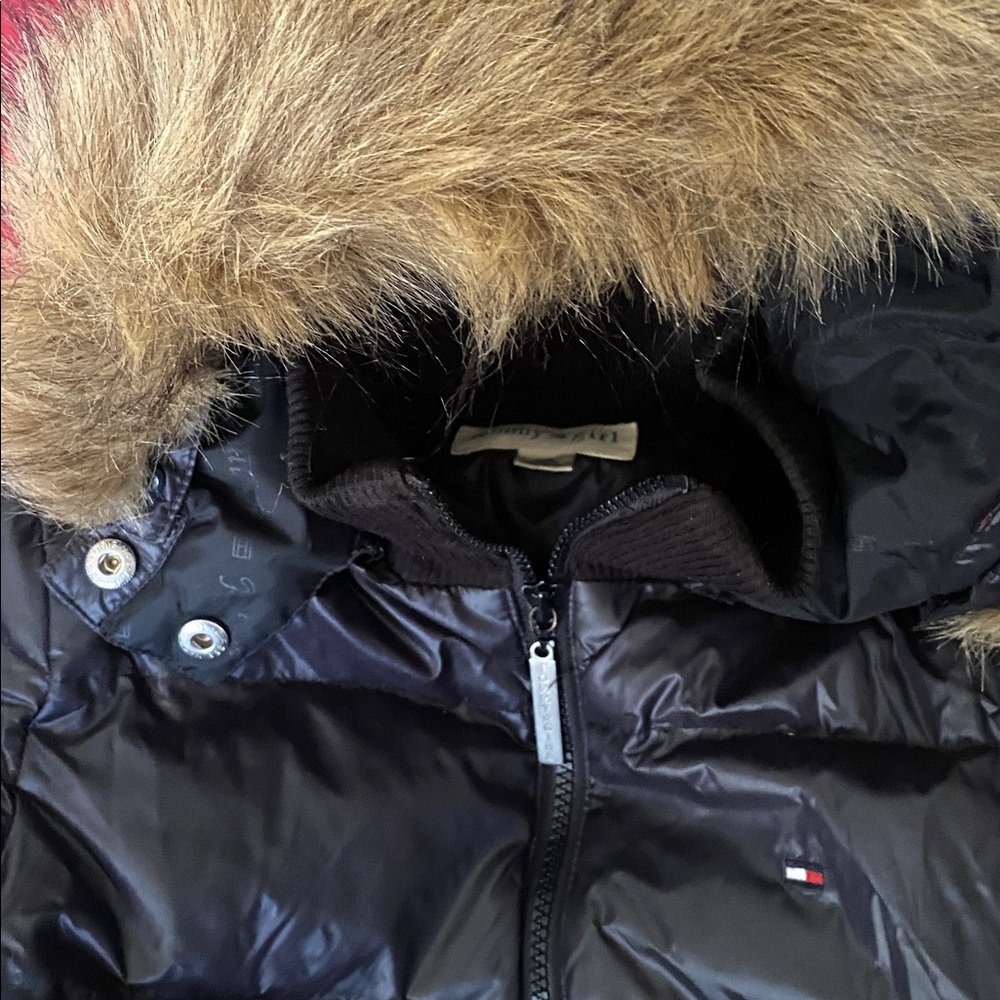 Tommy Girl Black Puffer Jacket with Faux Fur Trim